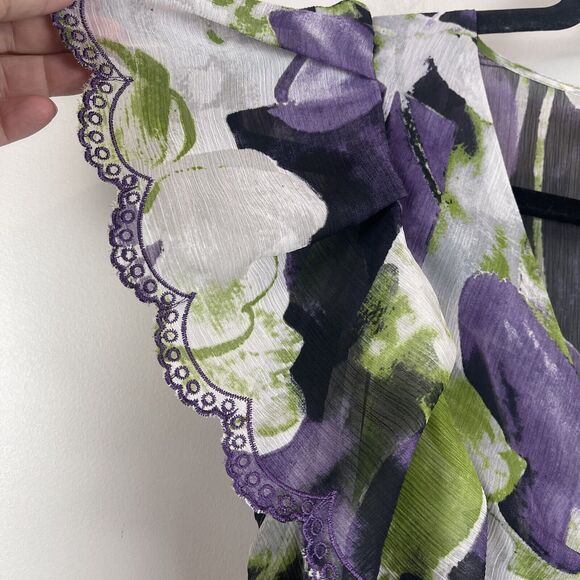 XOXO Women Y2K Floral Top Large Multi Floral Cap Sleeve Sheer 90s Artsy Eclectic - Picture 5 of 9